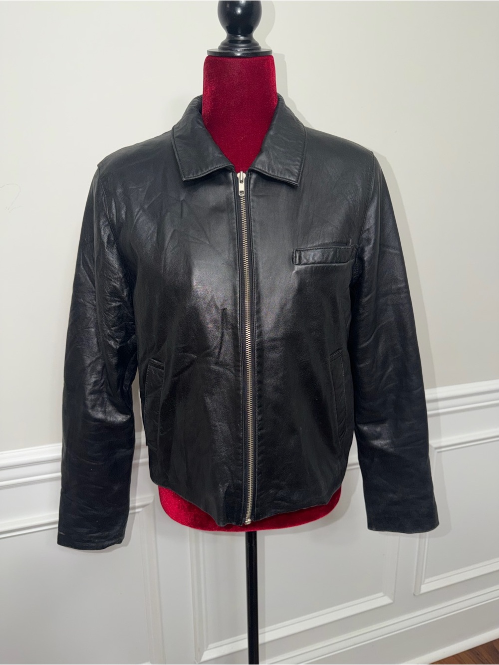 Rem Garson Black Leather Bomber Jacket